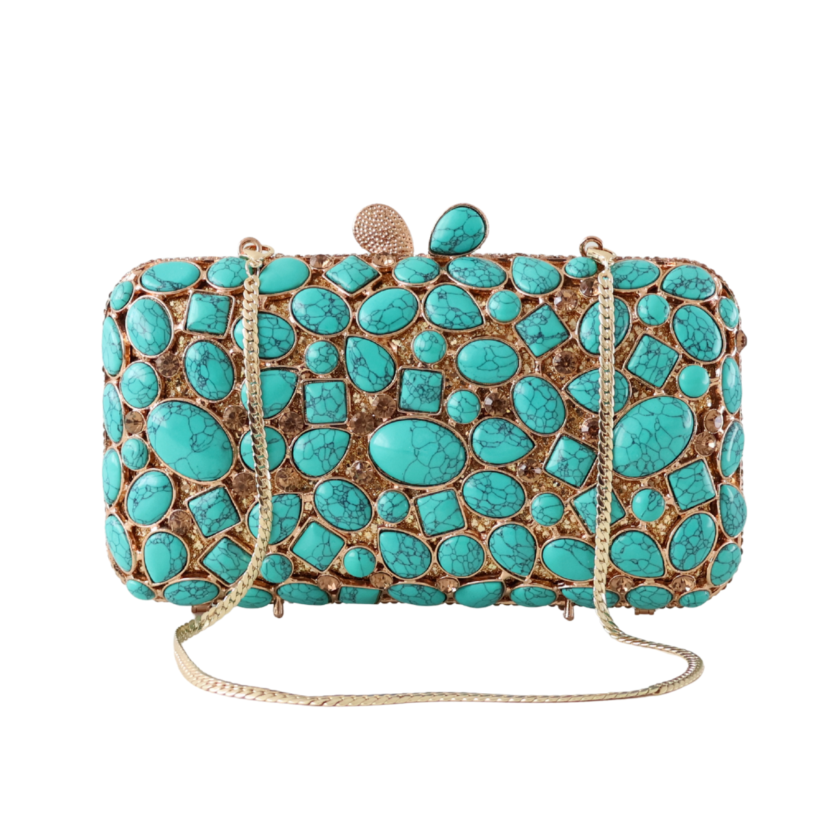 Bolsa Festa Clutch Pedraria e Perolada Turquesa