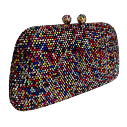 Bolsa de Festa Clutch Pedraria Strass Colorida Pixels