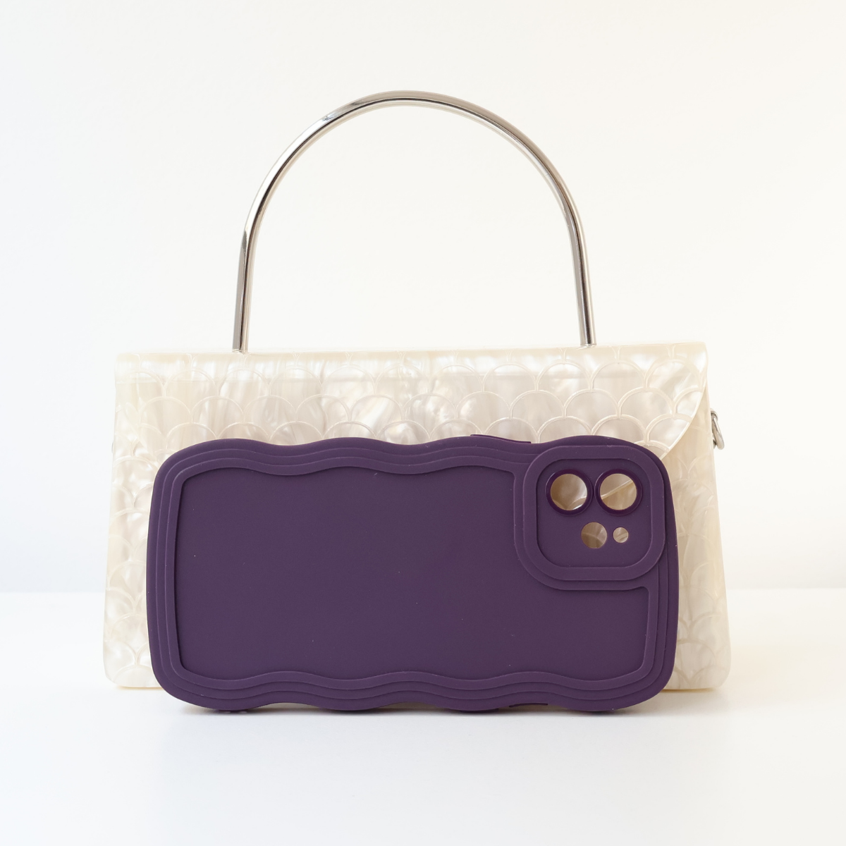 Bolsa de Festa Baú Acrílico Perolada Off White