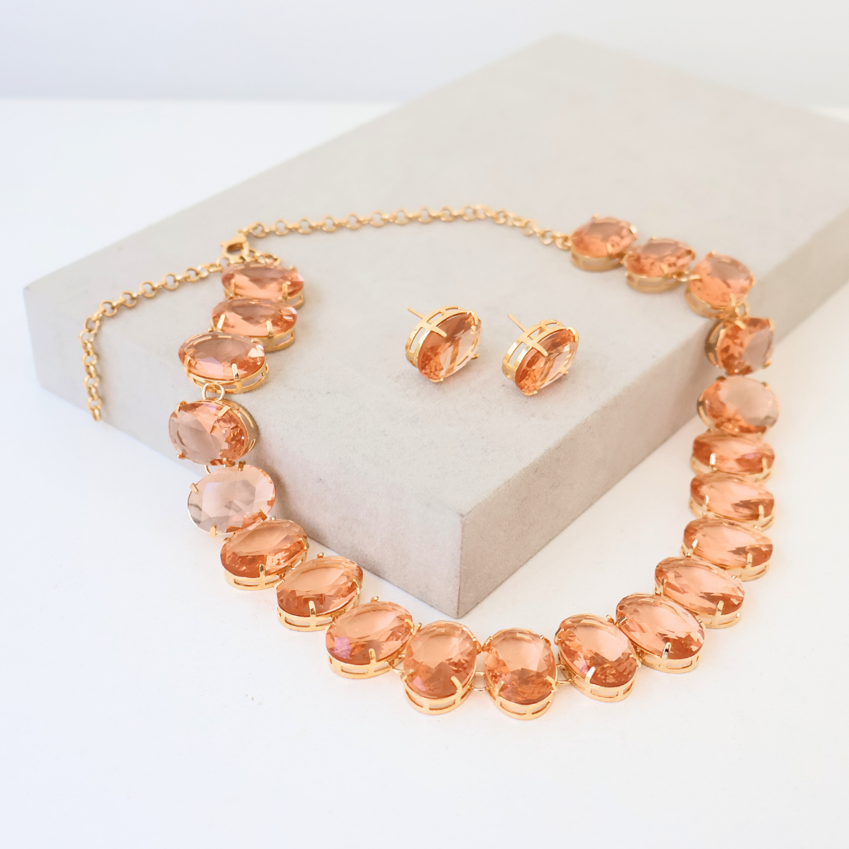 Kit Colar e Brinco - Cristal Champagne - Dourado