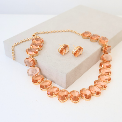 Kit Colar e Brinco - Cristal Champagne - Dourado