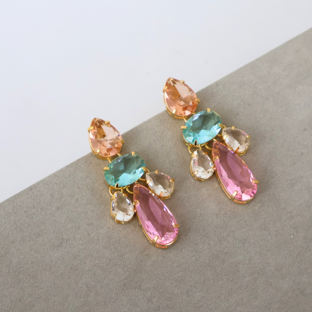 Brinco Dourado e Cristal Multicor - Semijoia