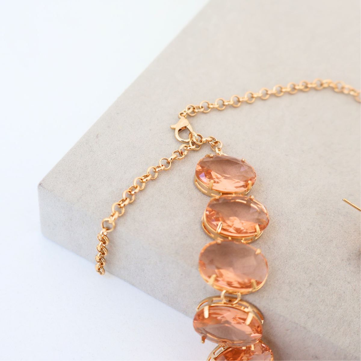Kit Colar e Brinco - Cristal Champagne - Dourado
