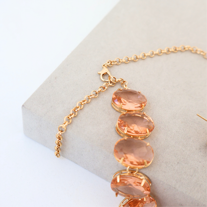 Kit Colar e Brinco - Cristal Champagne - Dourado