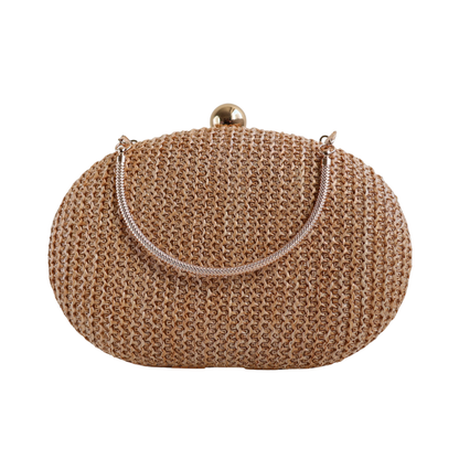 Bolsa Clutch Festa Oval Palha Bege