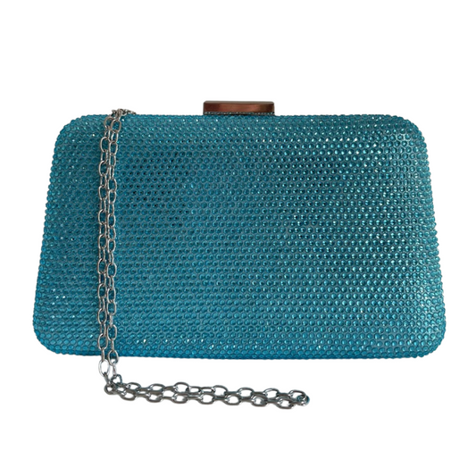 Bolsa de Festa Clutch Pedraria Strass Azul Turquesa