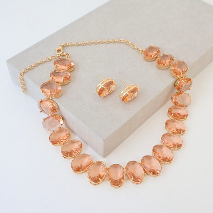 Kit Colar e Brinco - Cristal Champagne - Dourado