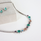 Kit Colar e Brinco - Cristal Multicor - Prateado