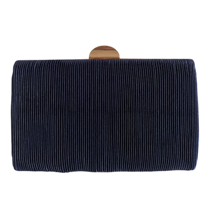 Bolsa Clutch Festa Tecido Aveludado Frizado Azul Marinho