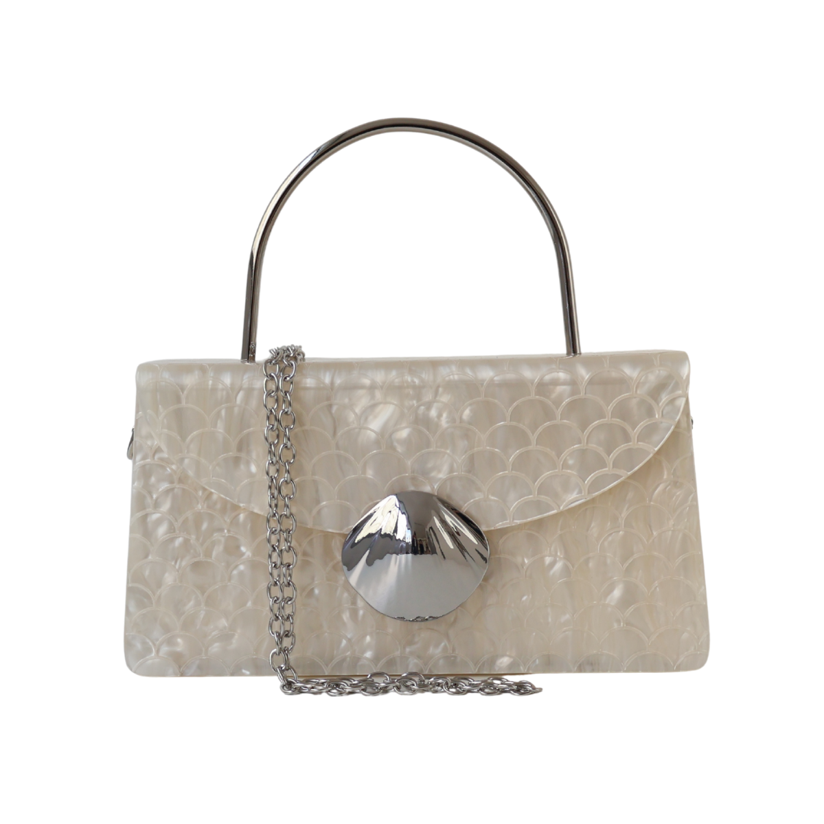 Bolsa de Festa Baú Acrílico Perolada Off White