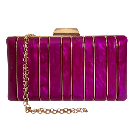 Bolsa de Festa Clutch Perolada Metalizada Fúcsia