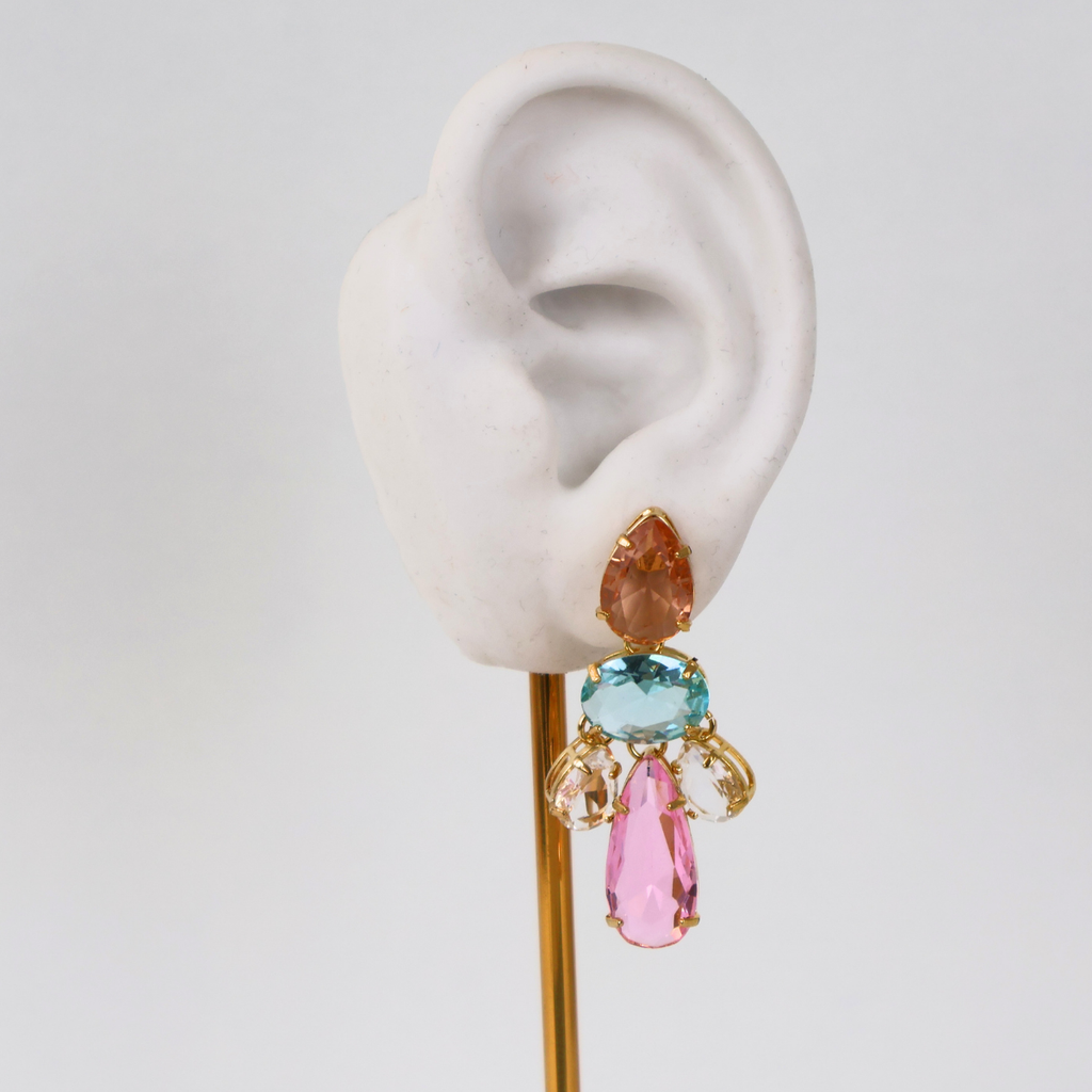 Brinco Dourado e Cristal Multicor - Semijoia