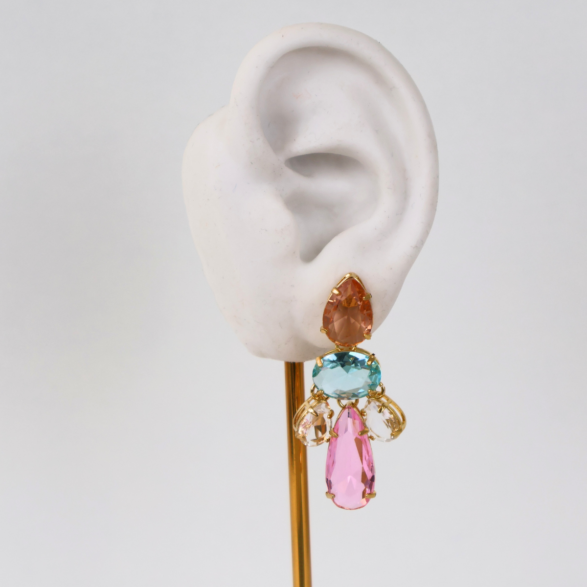Brinco Dourado e Cristal Multicor - Semijoia