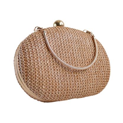 Bolsa Clutch Festa Oval Palha Bege