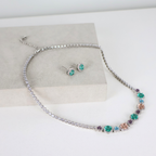 Kit Colar e Brinco - Cristal Multicor - Prateado