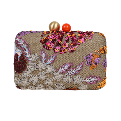 Bolsa Clutch Festa Bordada Flores Laranja e Marsala