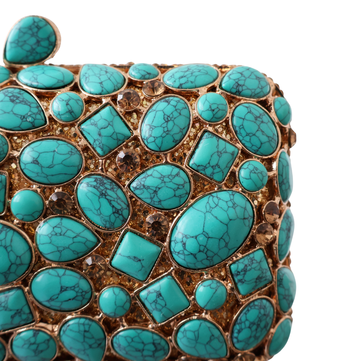 Bolsa Festa Clutch Pedraria e Perolada Turquesa
