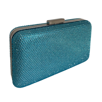 Bolsa de Festa Clutch Pedraria Strass Azul Turquesa