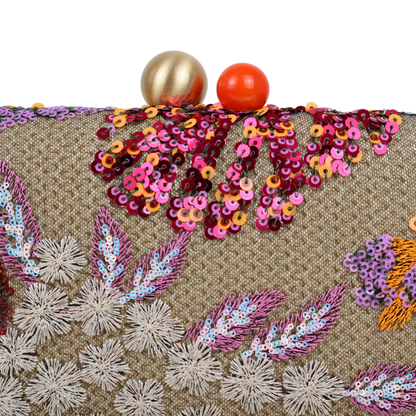 Bolsa Clutch Festa Bordada Flores Laranja e Marsala