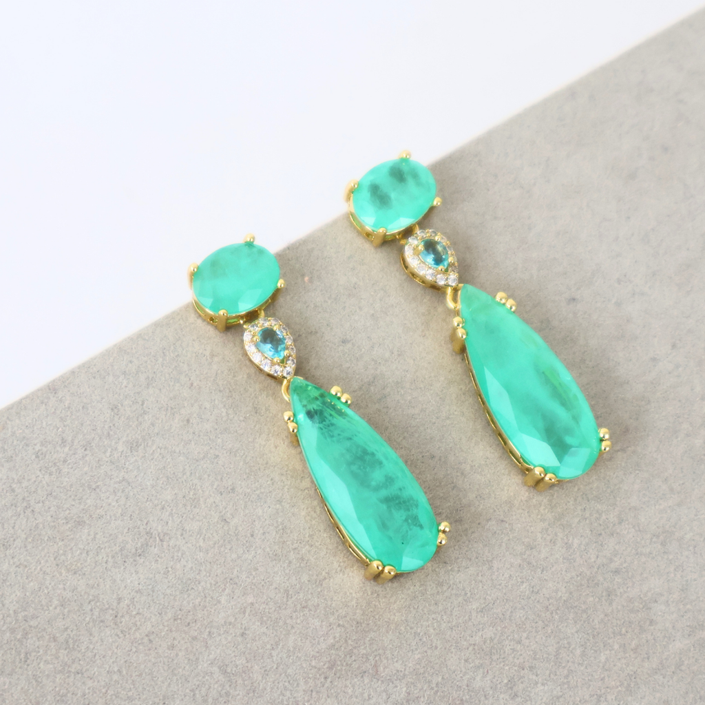 Brinco Dourado e Cristal Fusion Verde - Semijoia