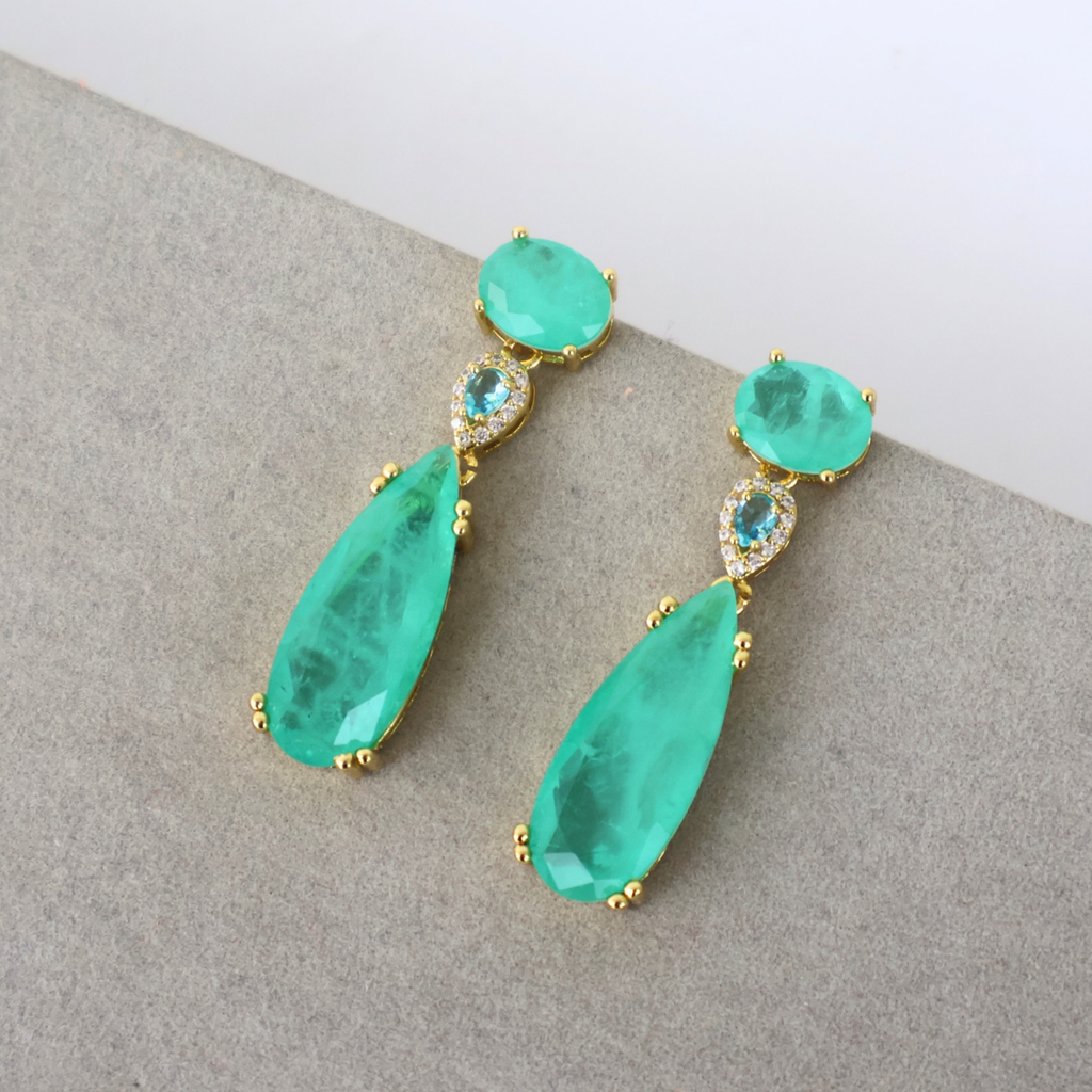 Brinco Dourado e Cristal Fusion Verde - Semijoia