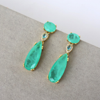 Brinco Dourado e Cristal Fusion Verde - Semijoia