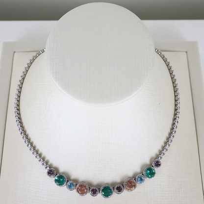 Kit Colar e Brinco - Cristal Multicor - Prateado