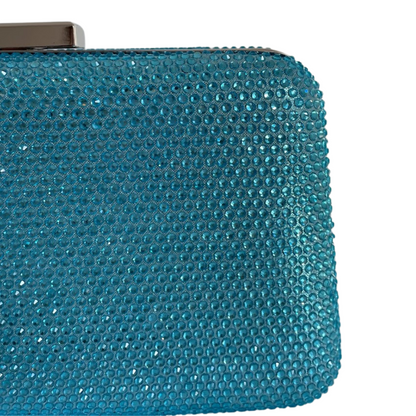 Bolsa de Festa Clutch Pedraria Strass Azul Turquesa