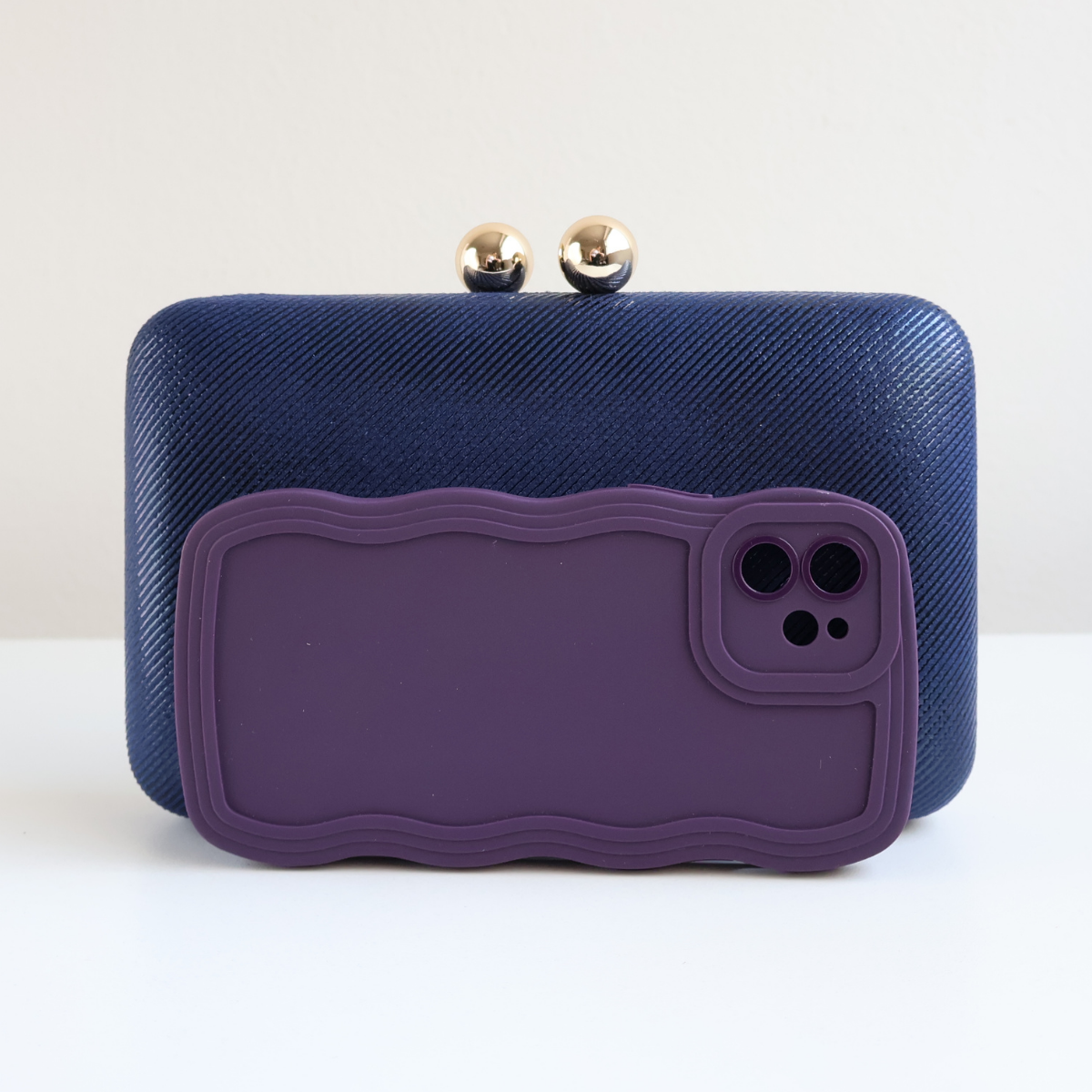 Bolsa de Festa Clutch Vinil e Tecido Azul