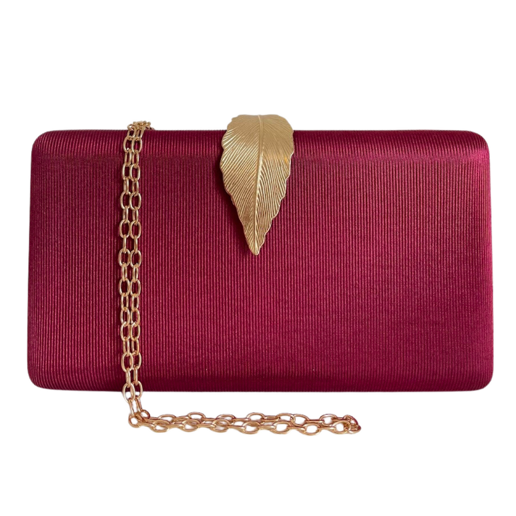 Bolsa Clutch Festa Tecido Fecho de Folha Marsala - ReUse
