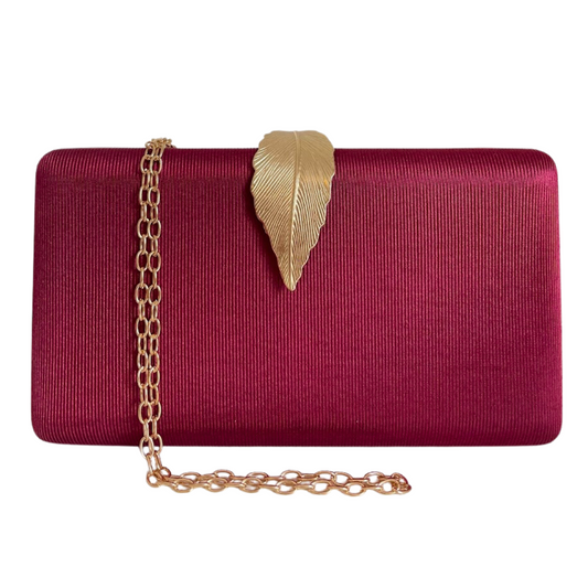 Bolsa Clutch Festa Tecido Fecho de Folha Marsala