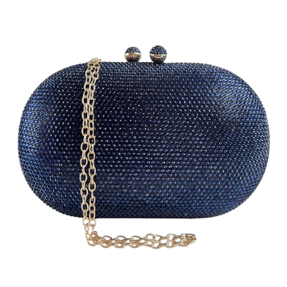 Bolsa Festa Clutch Pedraria Strass Oval Azul Marinho