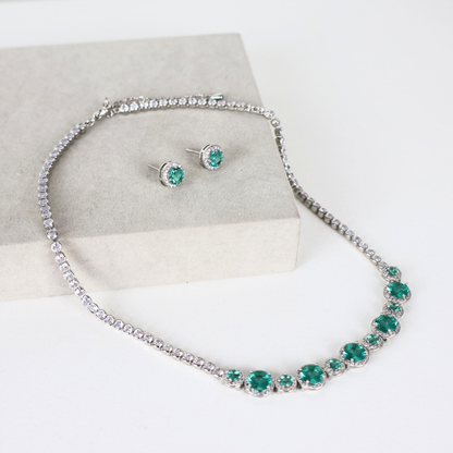 Kit Colar e Brinco - Cristal Turquesa - Prateado