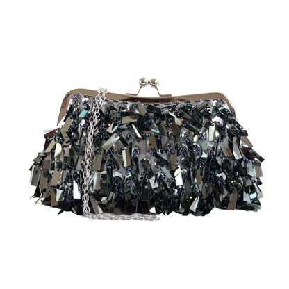 Bolsa de Festa Clutch Lantejoula Folha Brilhante Cinza Grafite