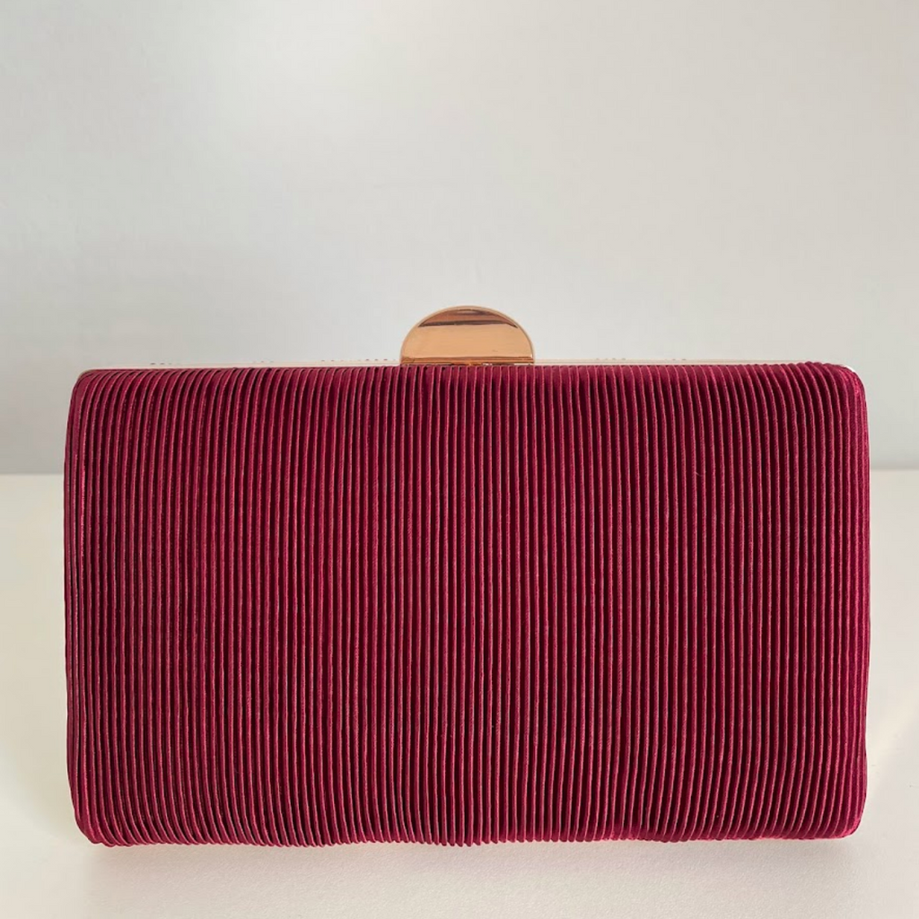 Bolsa Clutch Festa Tecido Aveludado Frizado Marsala