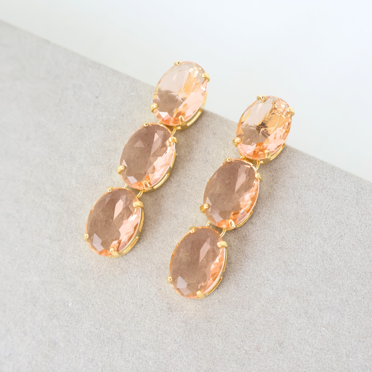 Brinco Dourado e Cristal Champagne - Semijoia