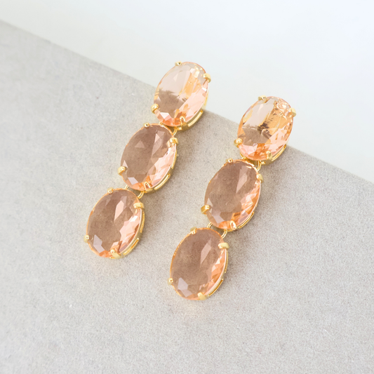 Brinco Dourado e Cristal Champagne - Semijoia