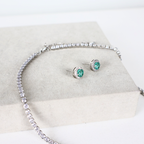 Kit Colar e Brinco - Cristal Turquesa - Prateado