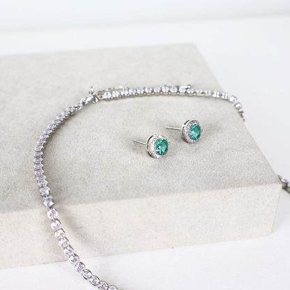 Kit Colar e Brinco - Cristal Turquesa - Prateado