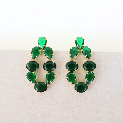 Brinco Dourado e Cristal Verde - Semijoia