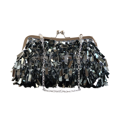 Bolsa de Festa Clutch Lantejoula Folha Brilhante Cinza Grafite