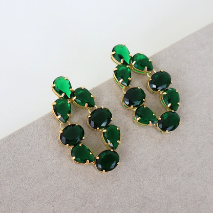 Brinco Dourado e Cristal Verde - Semijoia