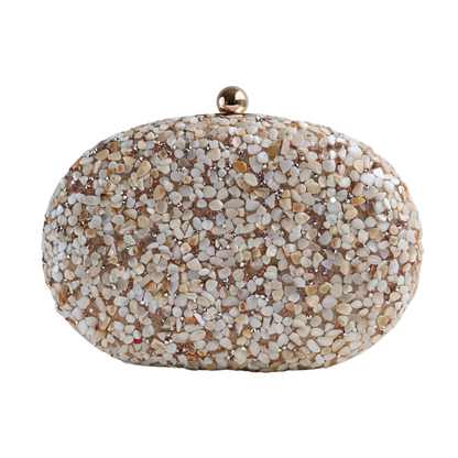 Bolsa Festa Clutch Pedraria Oval Bege