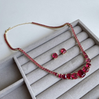 Kit Brinco e Colar - Dourado e Cristal Marsala - Semijoia