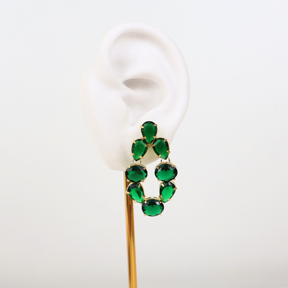 Brinco Dourado e Cristal Verde - Semijoia