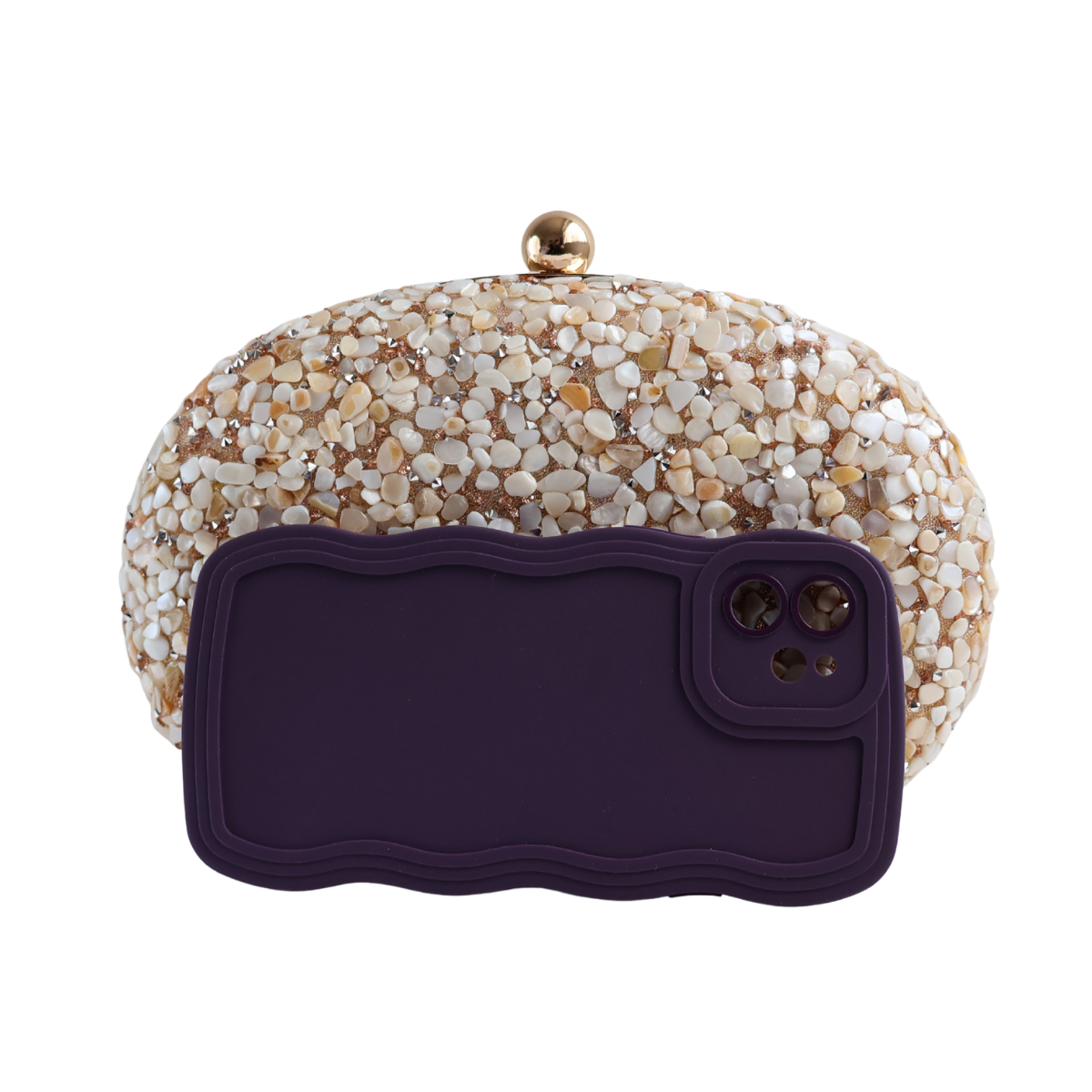 Bolsa Festa Clutch Pedraria Oval Bege
