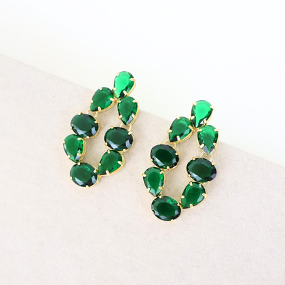 Brinco Dourado e Cristal Verde - Semijoia