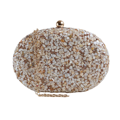Bolsa Festa Clutch Pedraria Oval Bege