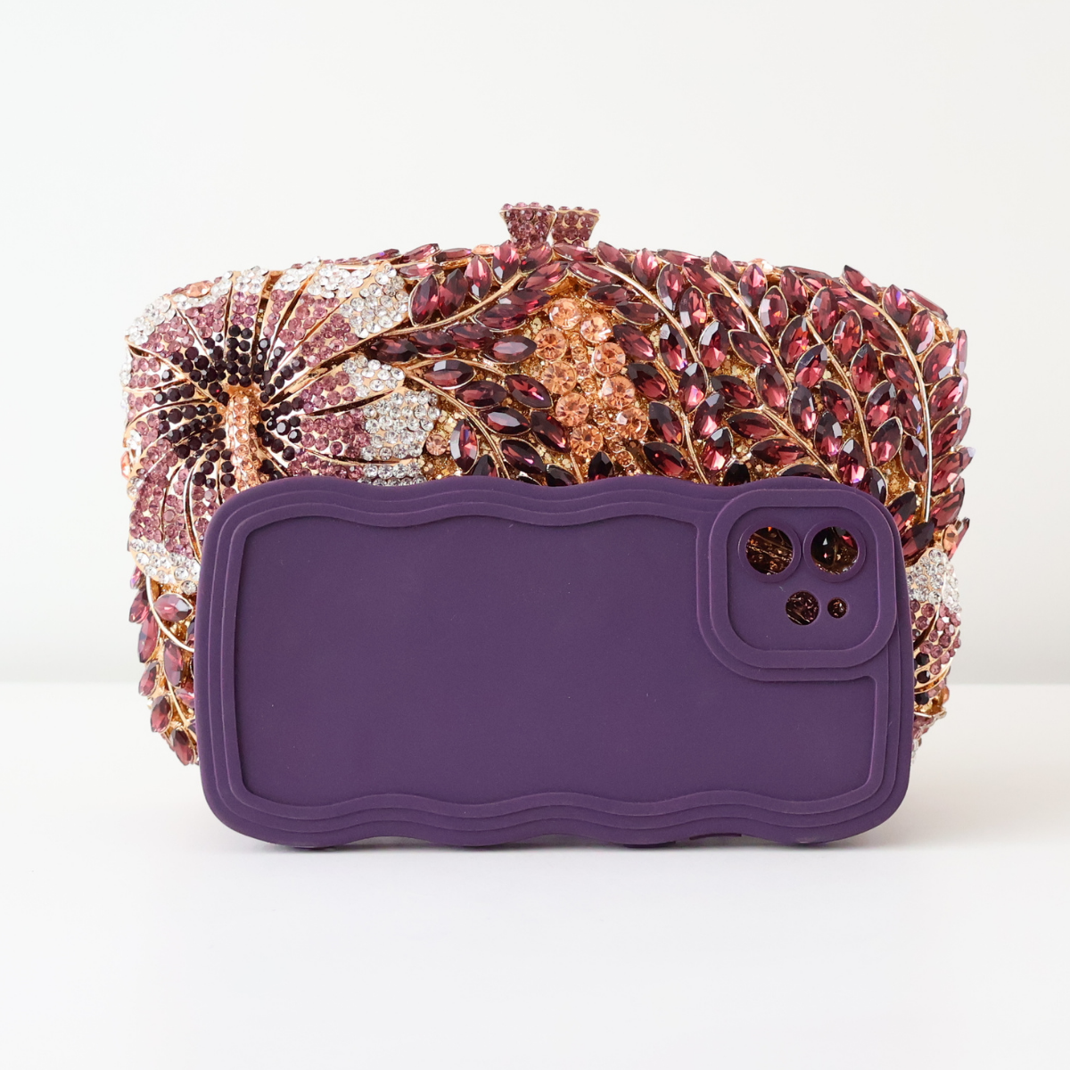 Bolsa Clutch Festa Pedraria Strass Roxa