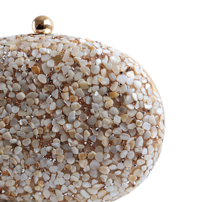 Bolsa Festa Clutch Pedraria Oval Bege